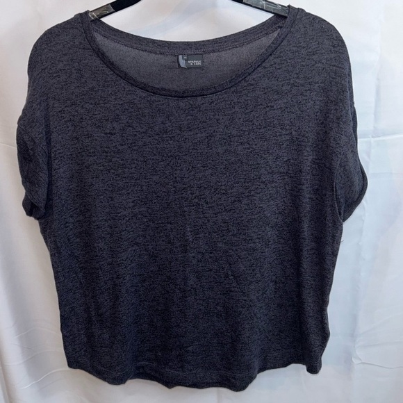 Sparkle & Fade Shirt Loose Fit Roll Tab Cap Sleeves Contrast Trim U-Neck UO - Picture 2 of 8